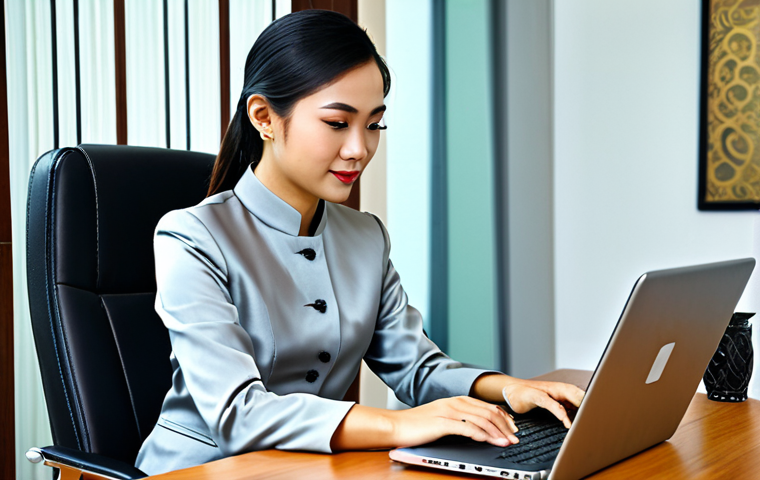 Modern Thai Professional**

A Thai businesswoman in a modern, modest Thai silk dress, working on a laptop in a stylish Bangkok office, fully clothed, appropriate attire, safe for work, perfect anatomy, natural proportions, professional photography, high quality.

**