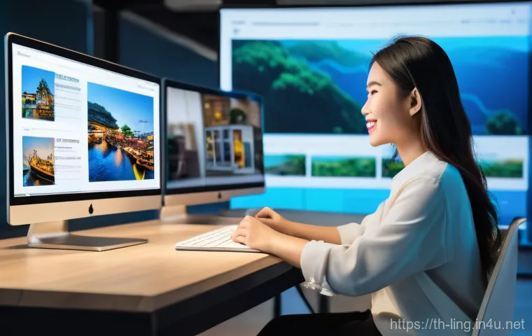 문장 생성 알고리즘 - A professional and focused image of a Thai female content creator, aged 30s, diligently working in a...