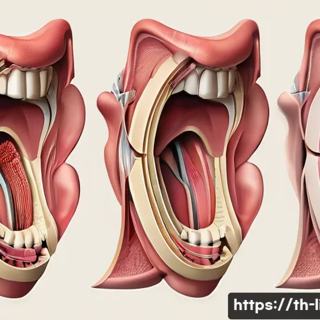 음성 장애와 치료 - A detailed and realistic medical illustration of vocal cords showing damage caused by improper voice...