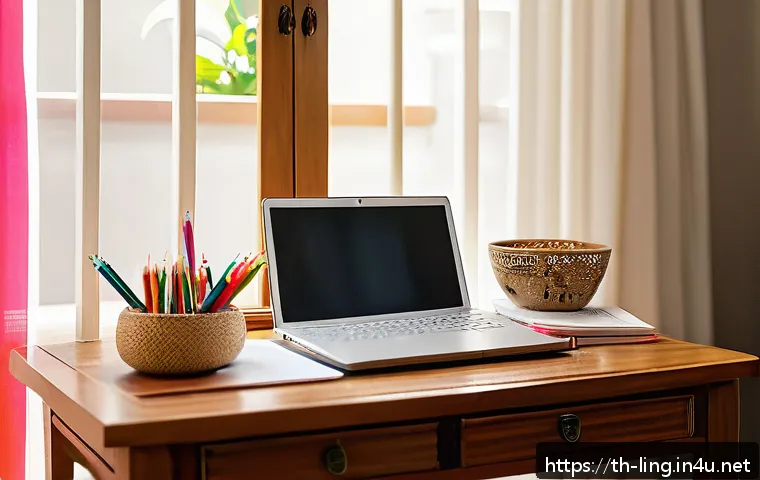 언어습득 과정 - A cozy and well-organized language study corner in a modern Thai home, featuring a wooden desk with ...