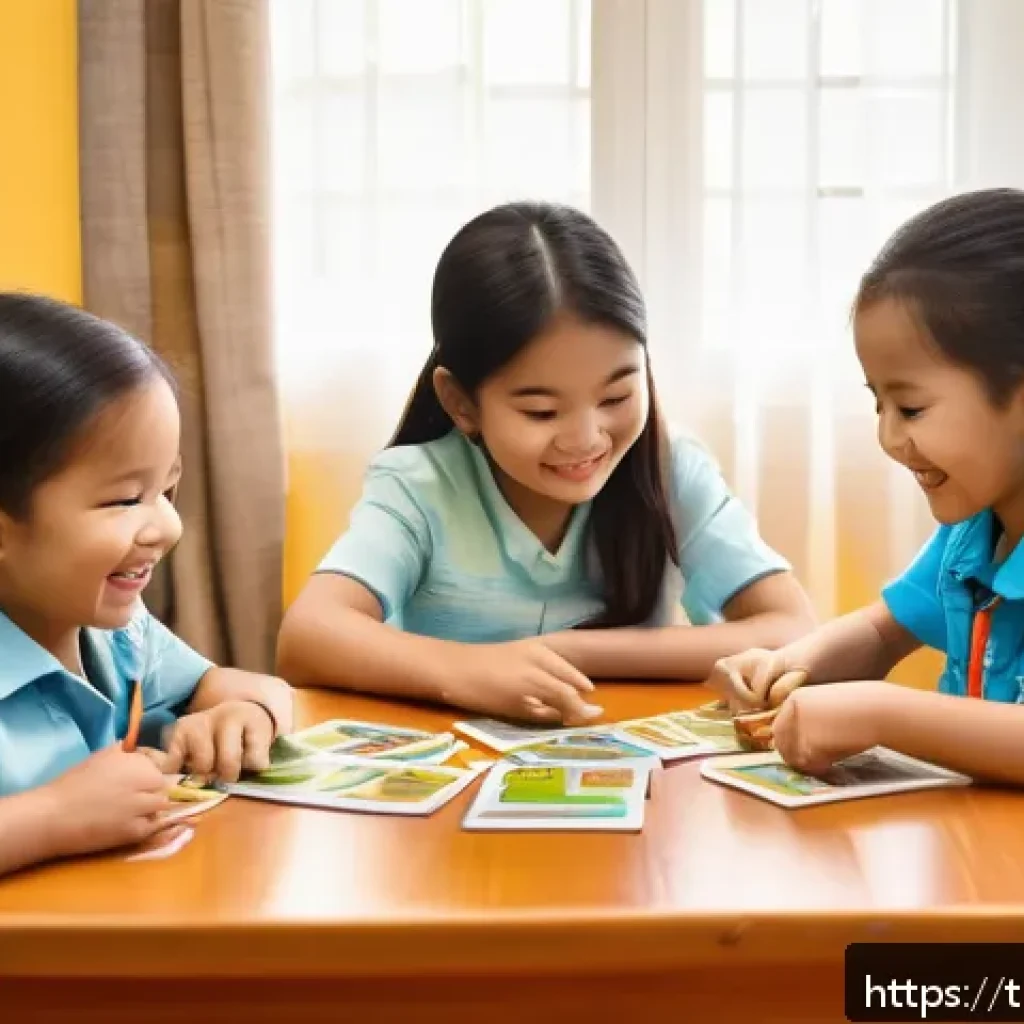 언어 재활 치료 - A lively and colorful classroom scene in a Thai home setting, featuring young children aged 4-7 play...